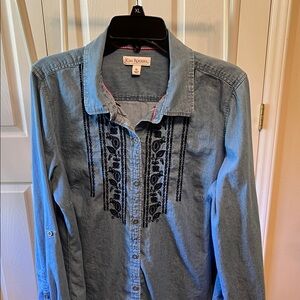 Kim Rogers Blue Denim Shirt with Black Embroidery